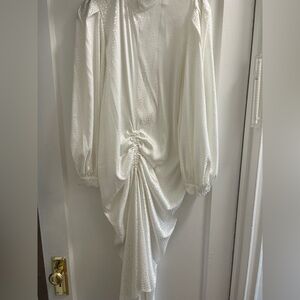 White House lancry white draped dress